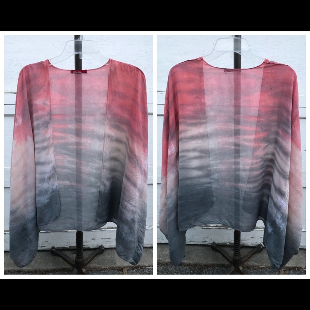 Bashara Lesser sz L Coral Gray Tie-Dye Drape